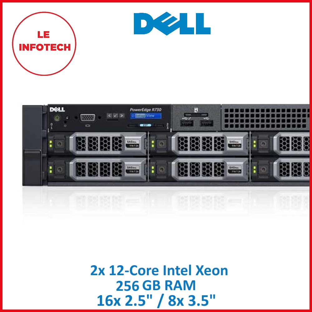 Dell PowerEdge R730 Server 2x12-Core Xeon E5-2650v4 2.2GHz 64/128/256 GB DDR4 2x900GB SAS PERC H330 2xPSU Used 90 Days Warranty-Leinfotech