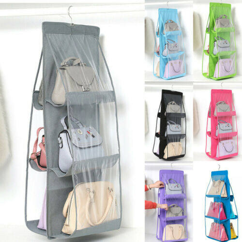On sale 6 Pocket Foldable Hanging Bag 3 Layers Folding Shelf Bag Purse Handbag Organizer Door Sundry Pocket Hanger Storage Closet Hanger
