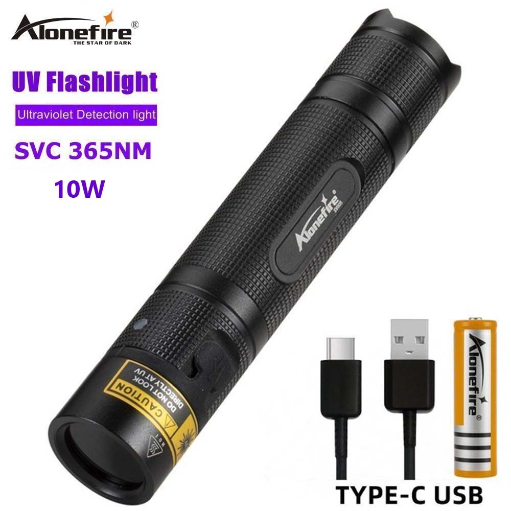 AloneFire SV005 UV Flashlight 10W 365nm Ultra Violets Ultraviolet Invisible USB Torch Black Light Pet Urine Stains Detector Scorpion