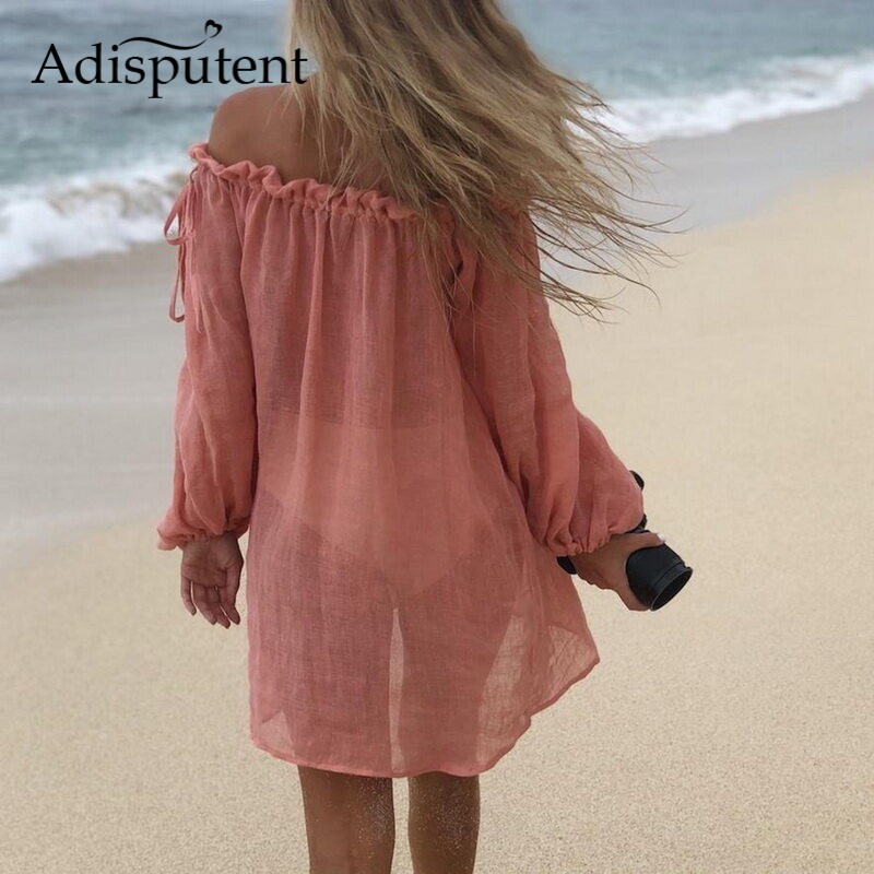 Adisputent Sexy Crochet Beach Cover up Tassel Tie Beachwear Tunic Long Pareos Summer Swimsuit See-through Beach Dress Bikini