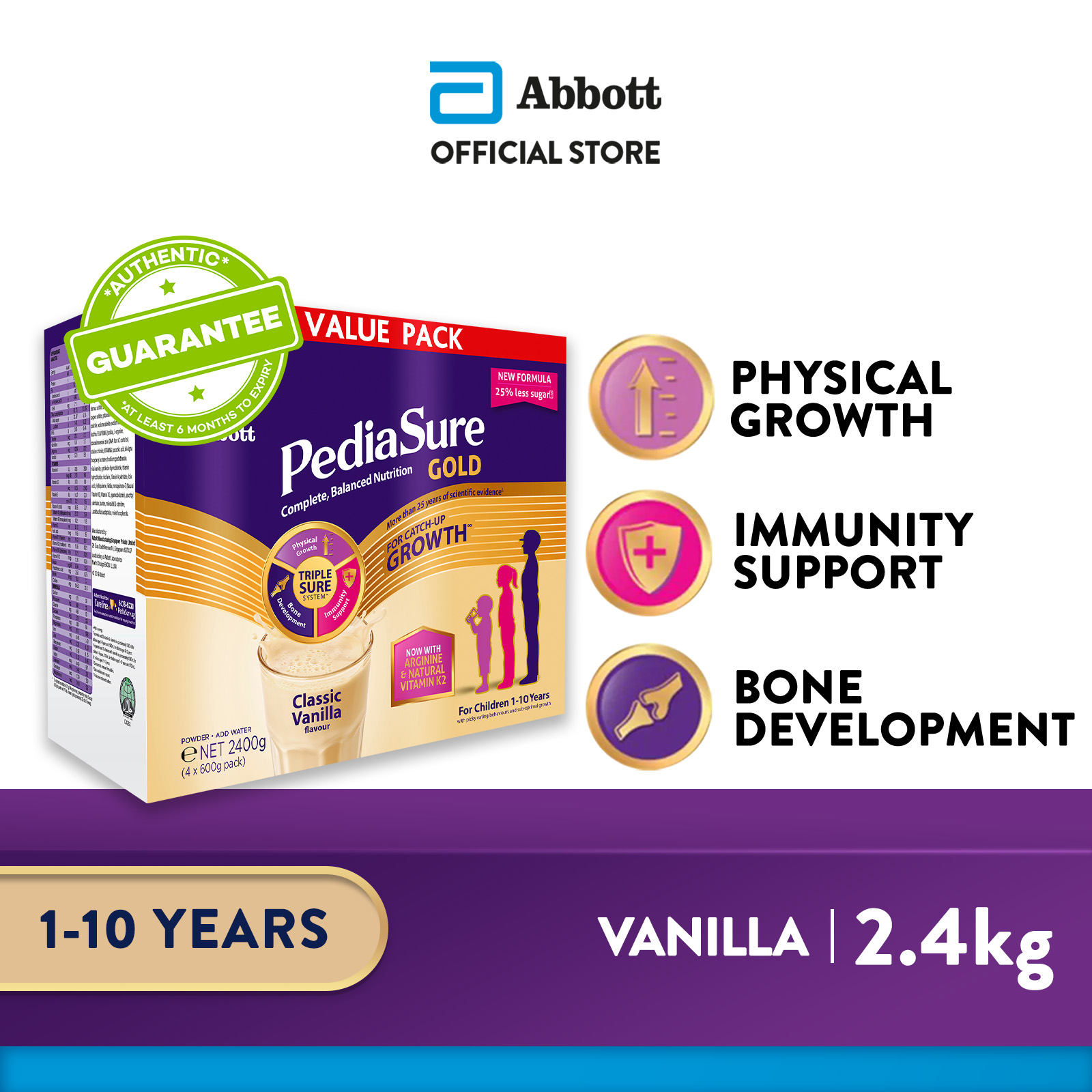 PediaSure Gold Value Pack - Classic Vanilla, 2.4kg (4 x 600g)