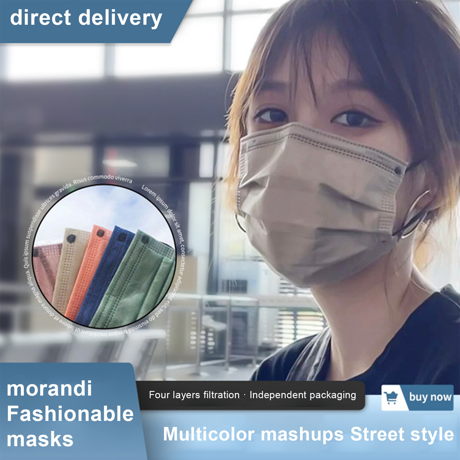 [EnidJuli] 10PCS Adult Mask 4Ply Morandi Disposable Face Mask Individually Packed Face Mask 3.5mm Anti-Strain Ear Straps Breathable Face Mask