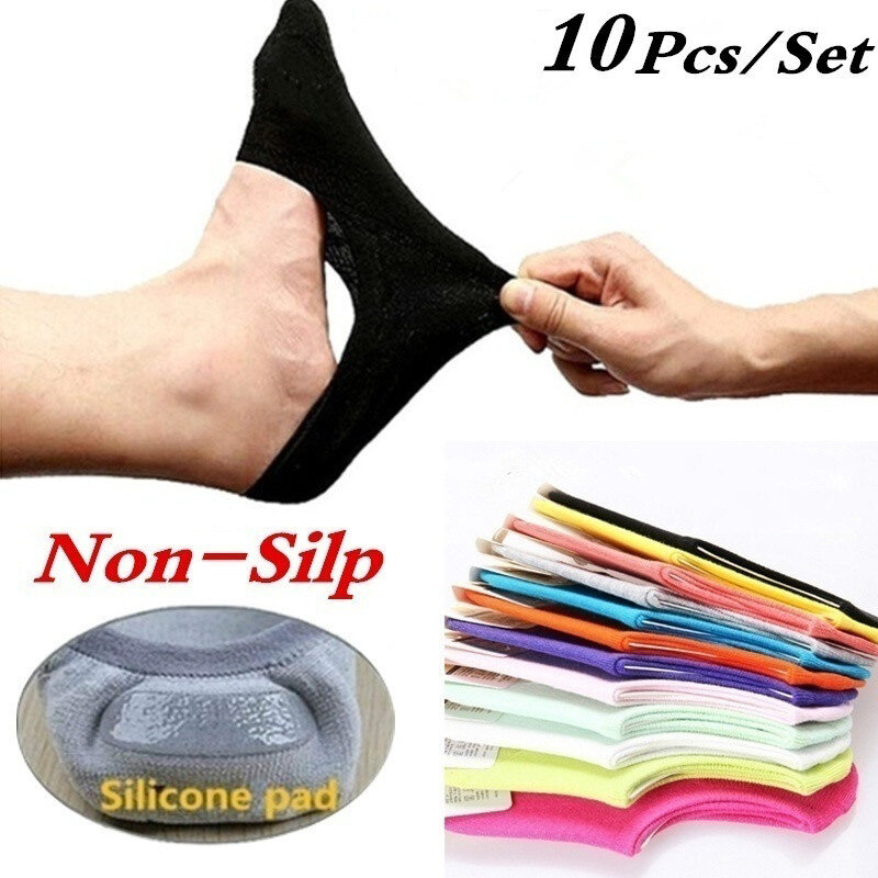 10PCS Women Ankle Invisible No Show Nonslip Loafer Boat Liner Cotton Socks Comfortable Socks