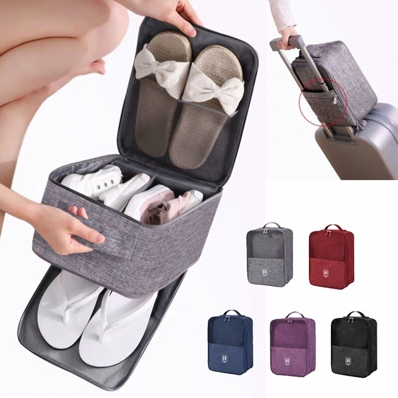 [SG ready stock] Portable Travel Shoe Bag Organizer Pouch Shoe Storage Bag with luggage Strap