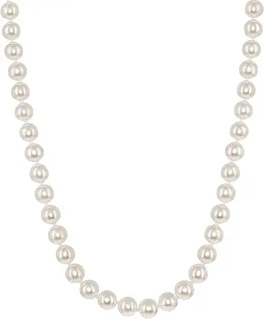 14K Gold White Japanese Akoya Cultured Pearls 18" Silk-Knotted Strand Pearl Necklace - Choice of Pearl Size & Clasp Gold Color