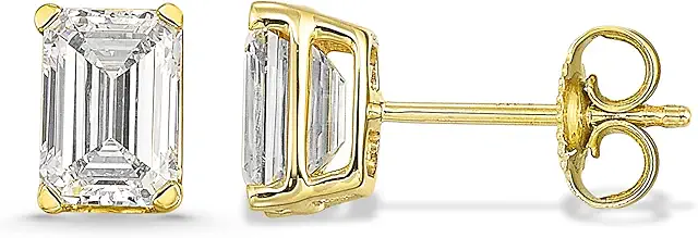 IGI Certified 1/2 to 4 Carat Emerald Cut Lab Grown Diamond Fancy Shape Stud Earrings for Women in 14k Gold