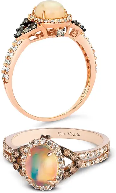 2/5 Carat Diamond and 3/5 Carat Opal Cabochon Oval Halo Split Shank Ring for Women in 14k Rose Gold 