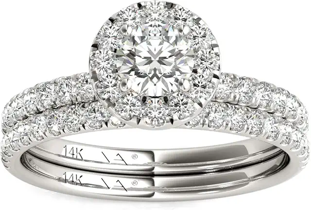 GIA Certified Natural Diamond Wedding Ring Bridal Set 14K Gold 1.00 Ctw