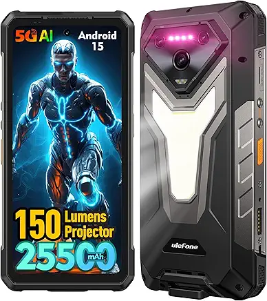 Ulefone Armor 34 Pro 5G Rugged Smartphone with 150 Lumens Projector, 32GB+512GB ROM/2TB, 25500mAh 66W, Android 15, 6.95" 120Hz, 64MP+50MP+50MP 32MP