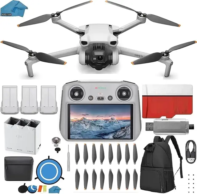 Mini 3 Drone (DJI RC) - & Fly More Kit Lightweight and Foldable 34-min Flight Time Camera Drone Bundle with Built in Monitor