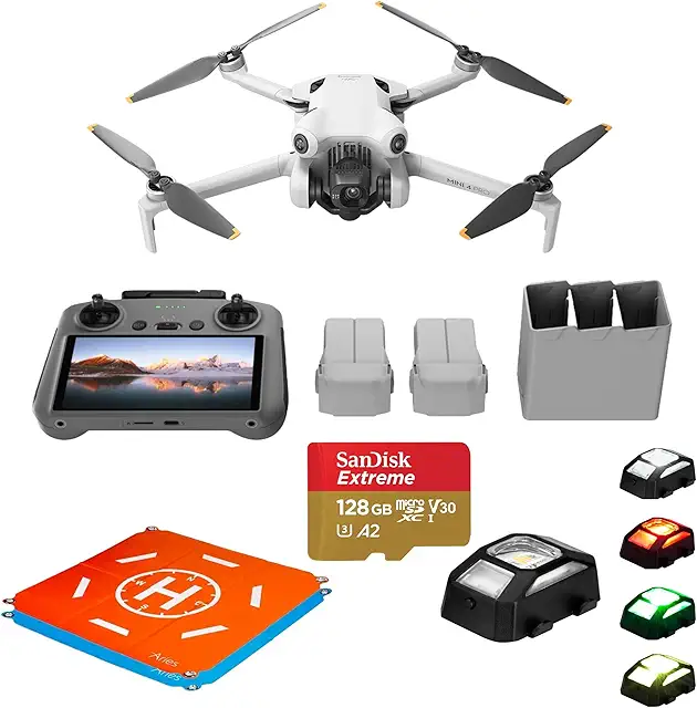 Mini 4 Pro Drone Fly More Combo Plus with High Capacity Batteries, Bundle with 128GB Memory Card, LED Light