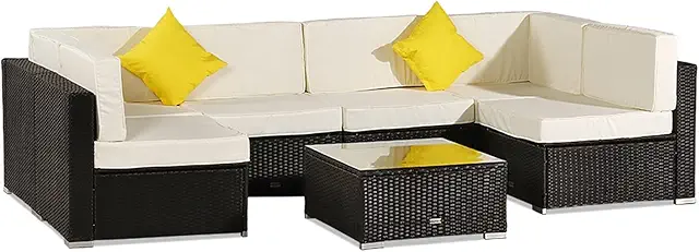 Patio Furniture Set 7 Pieces Patio PE Wicker Rattan Corner Sofa Set