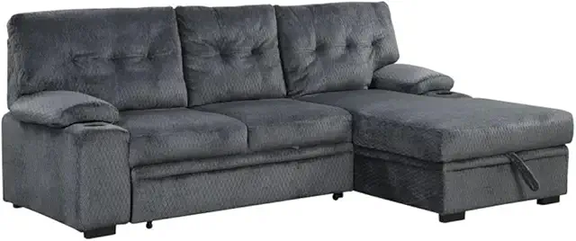 95.7" Padded Upholstered Sofa Bed Sleeper Sectional Sofa with Storage Chaise and Cup Holder for Living Room Furniture Set(E)